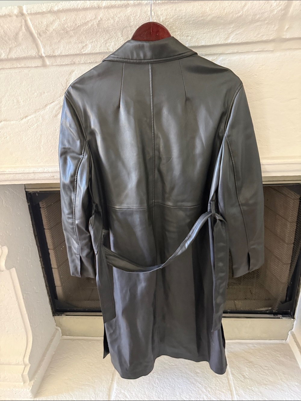 ZARA Black Faux Leather Trench Coat - Picture 5 of 6